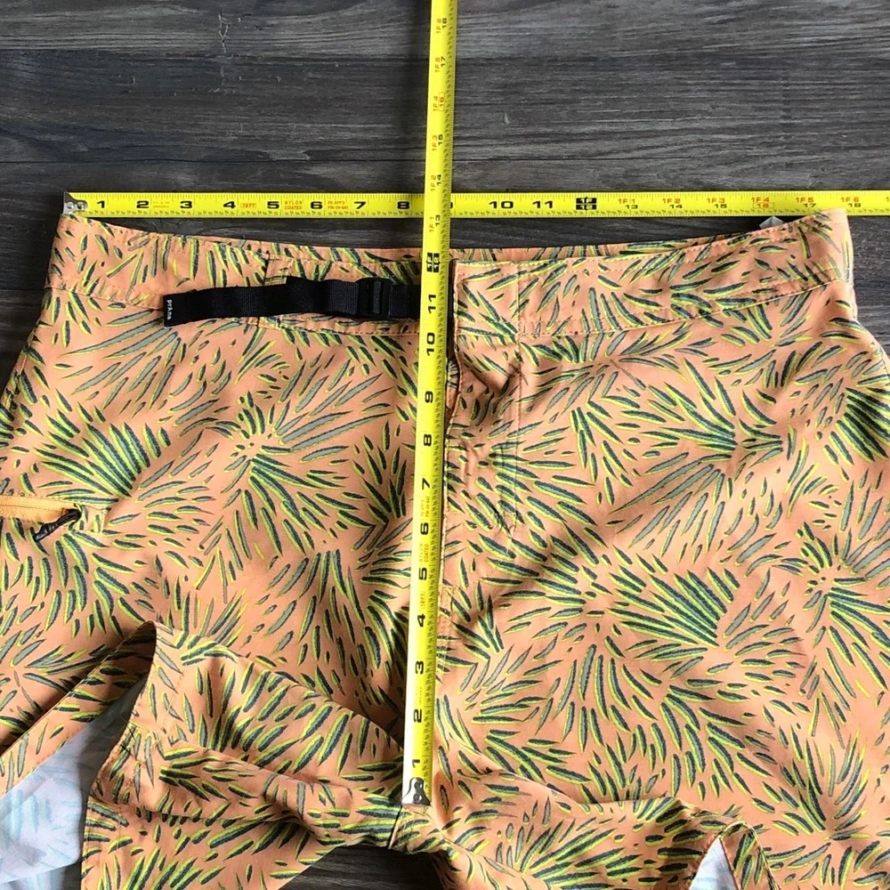 Prana Mens Rock Shock Swim Shorts Waist Belt Orange Pattern 34 6”